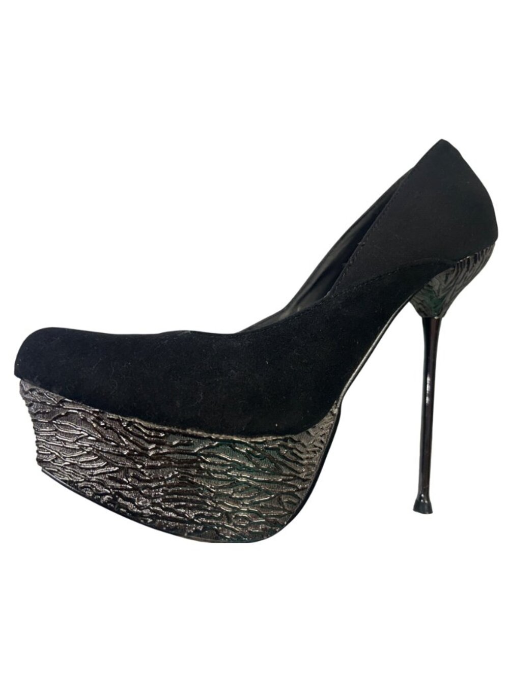 Two Lips Womens Size 6.5 Black Platform Stiletto Heels With Textured Metallic - Picture 14 of 16